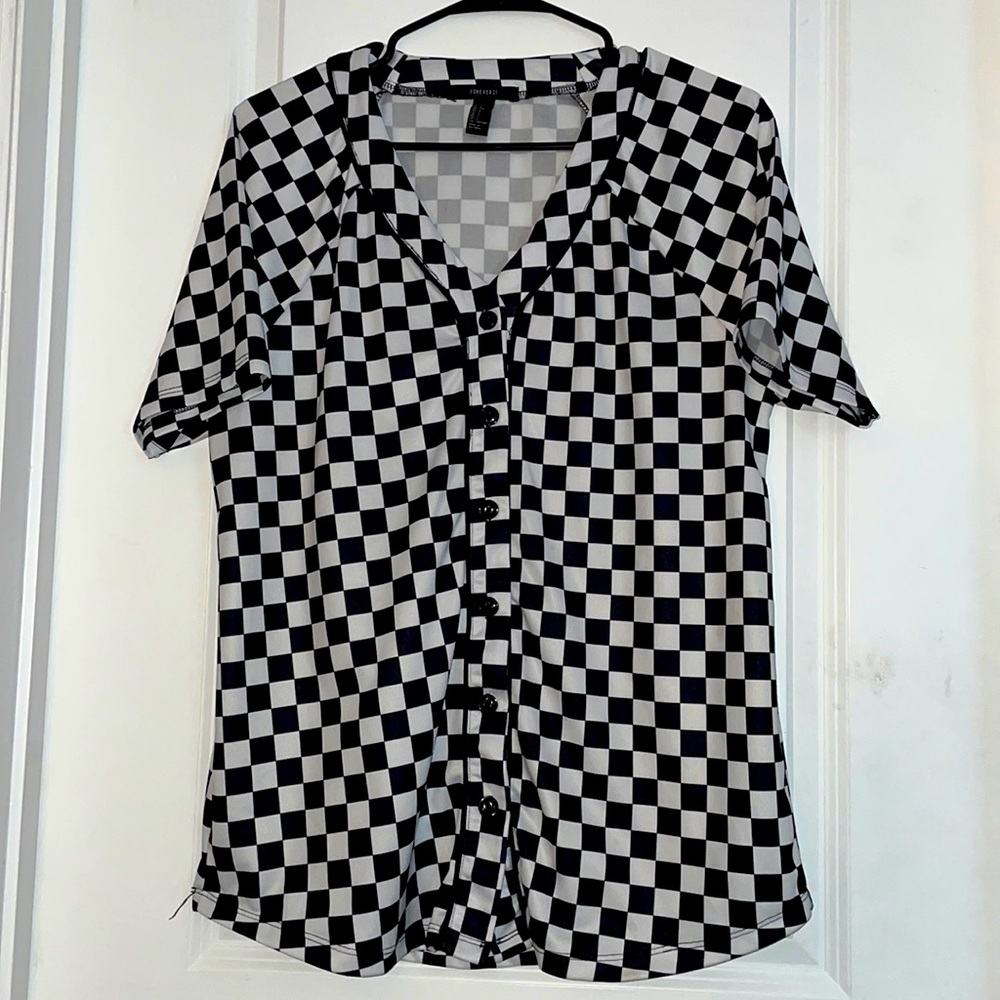 Checkerboard Button Up Jersey Tee